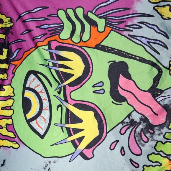 "Take Me To Your Leader" Psychedelic Alien Faux Tie Dye Graphic Tee VG M - Picture 2 of 5